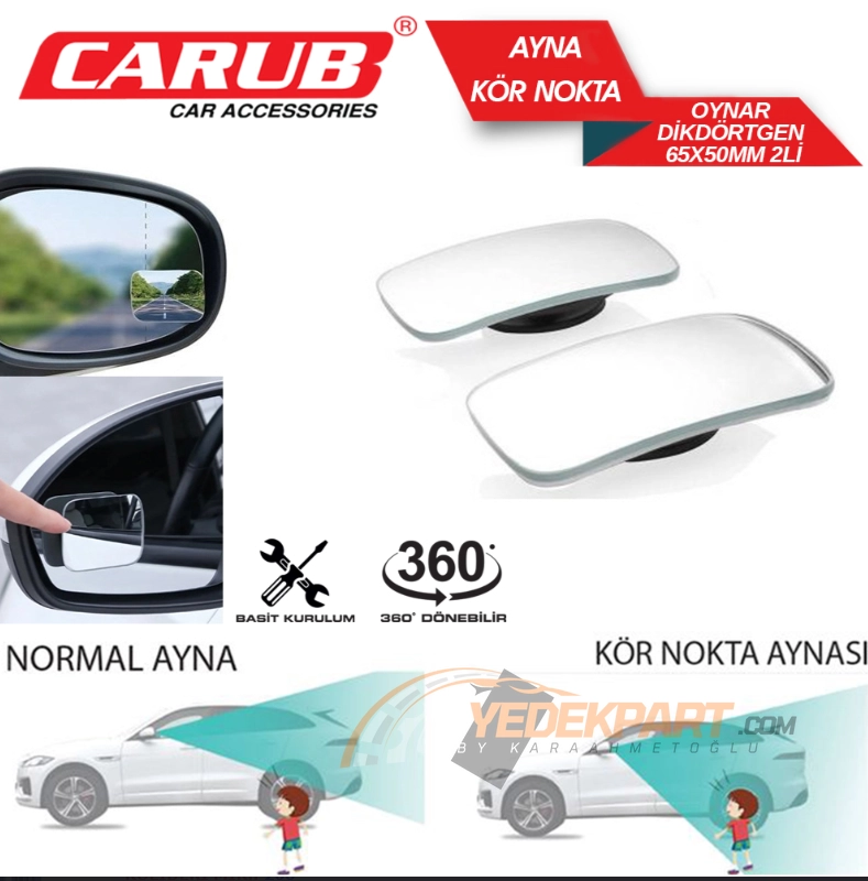CARUB Ayna Kör Nokta Oynar 70*40MM DİKDÖRTGEN 2 Lİ